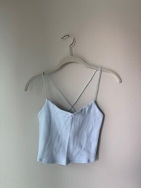 M | Light Blue Ribbed Spaghetti Strap Crop Top